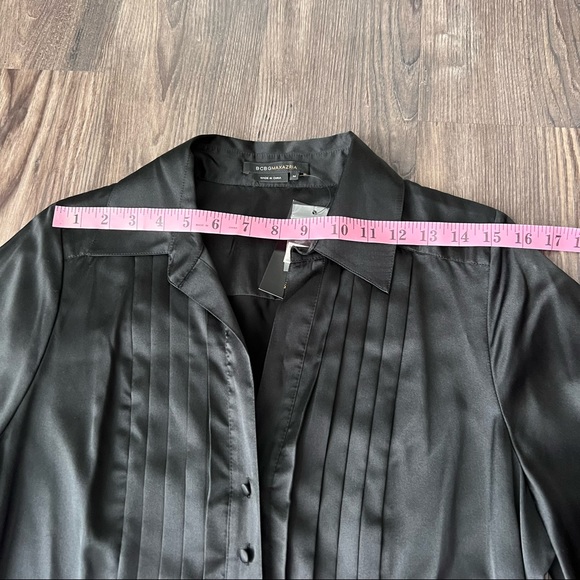 BCBGMaxAzria NWT Black Front Pleated Silk Blend Waist Tie Dress - Picture 11 of 16